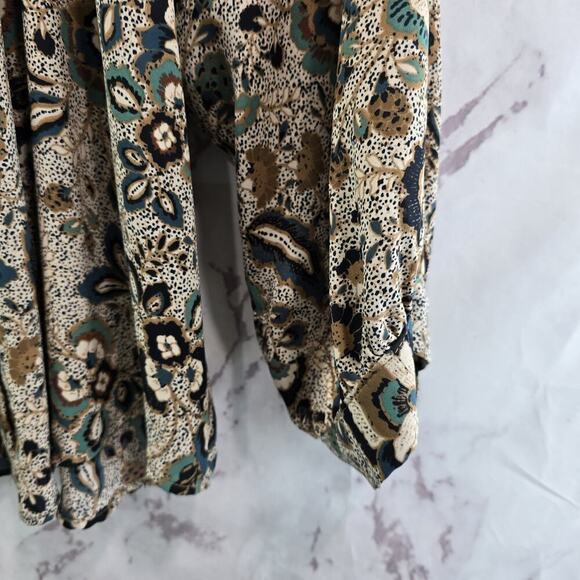 Evereve Shirt Women Medium Beige Blouse Popover Button Ruffle Long Sleeve Floral - Picture 4 of 13